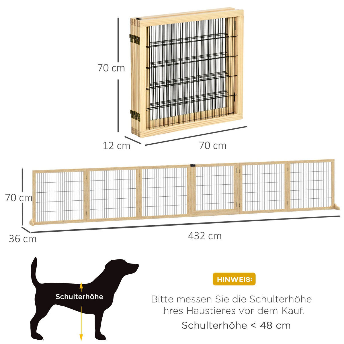 Dog Gate, Bidirectional Folding, Pinewood Metal Natural