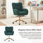 Swivel Chair Adjustable Height Gold Legs Teddy Fabric - Green