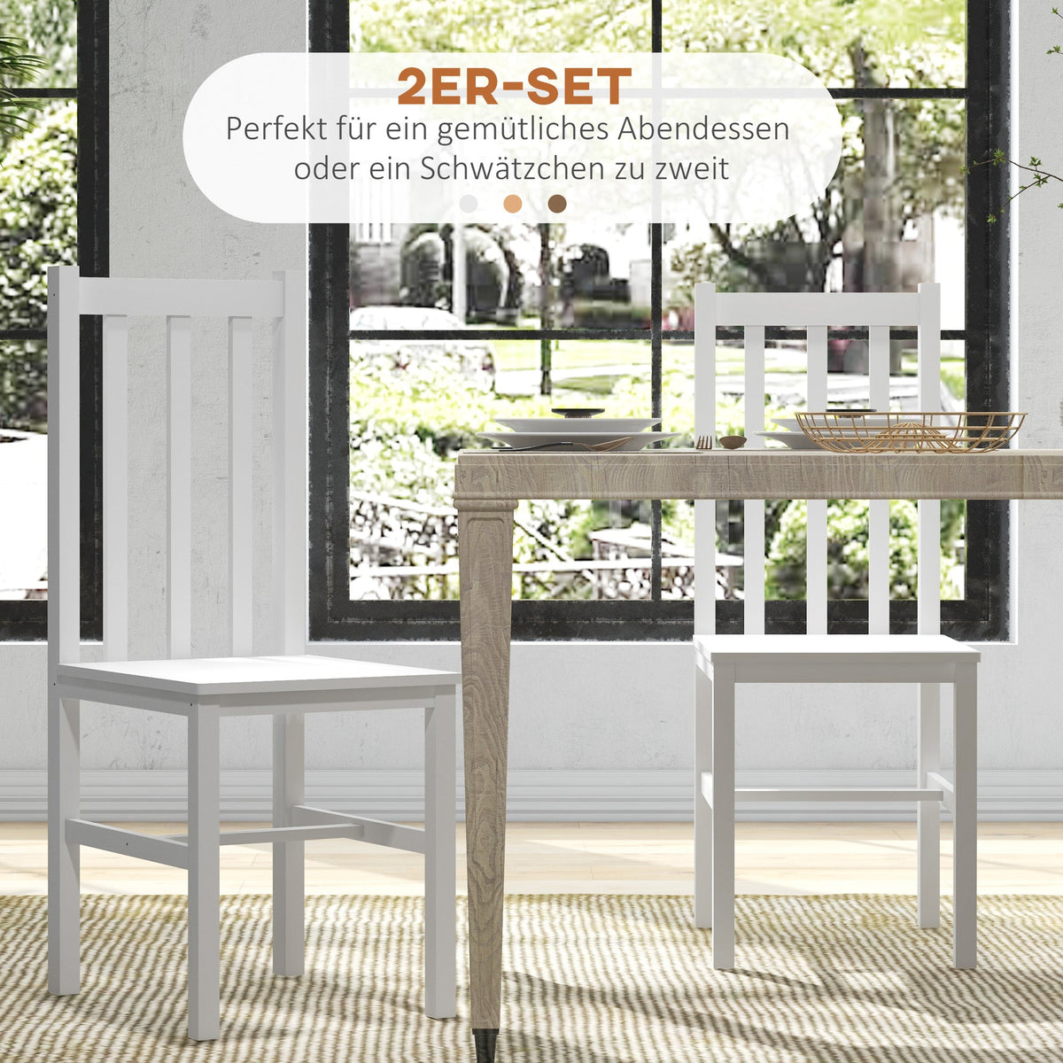 Dining Chairs, Set of 2, 120 kg, Pinewood White
