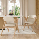 Set of 6 Solid Wood Folding Dining Chairs, Comfortable Padded High Back Portable Seating, Beige Linen