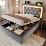 Upholstered Single Bed 90x200cm Hydraulic Storage LED USB/Type-C Charging - Velvet Grey