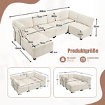 Modular 6-Seater Sofa 308cm Ergonomic Storage Pockets Corduroy, Beige