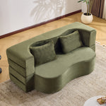 Large Dual-Purpose Futon Sleeper Sofa, Assembly-Free and Foldable Floor-Standing Couch, Green