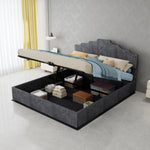 Modern Soft Bed with Mattress & Storage, 160x200cm, Gray