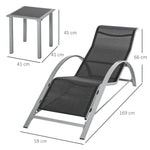 Garden Seating Set, 3-Piece Lounger & Table 2 Chairs Patio, Metal Mesh Black