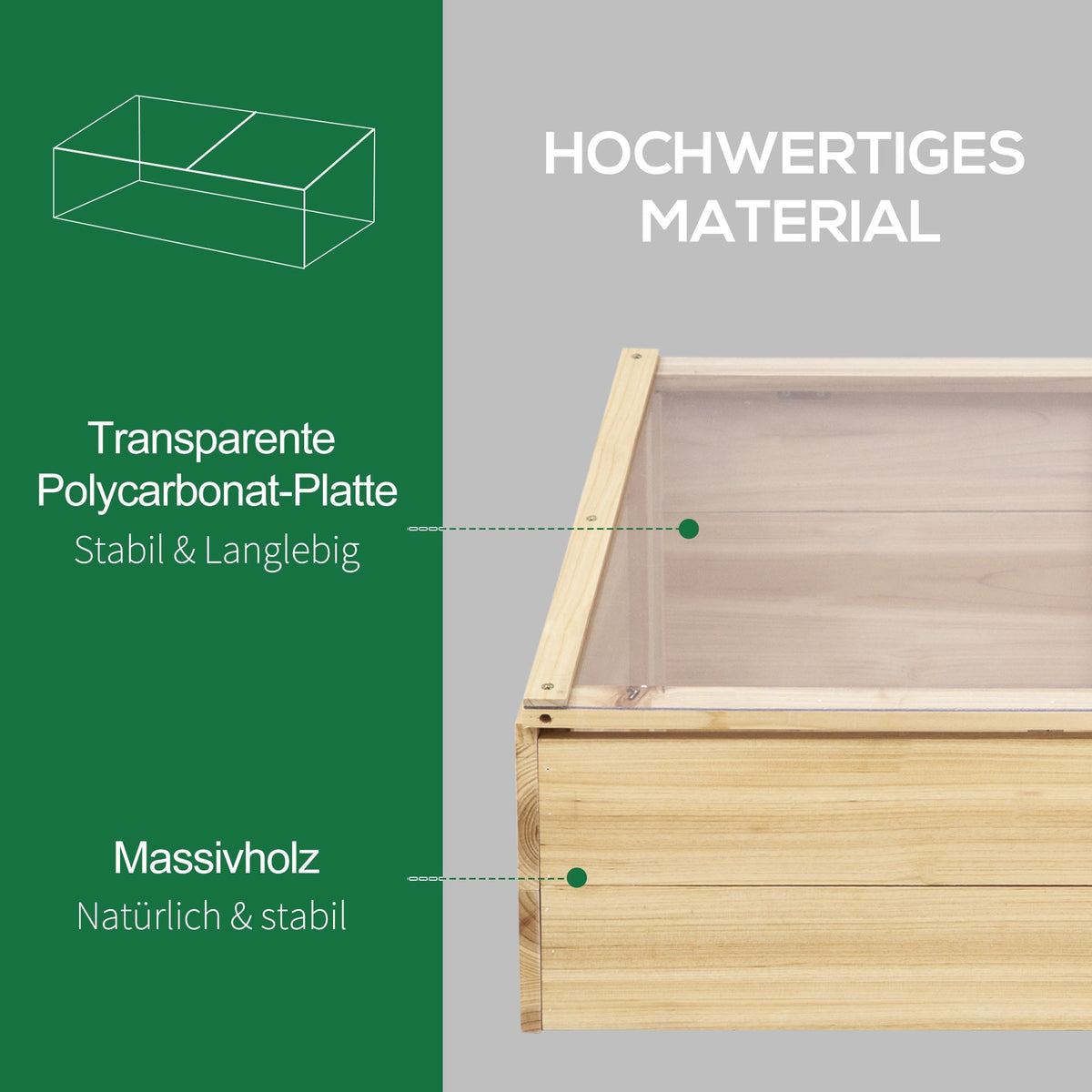 Wooden Greenhouse Cold Frame, Planter System 100x50x35 cm, Natural Fir/PC Board