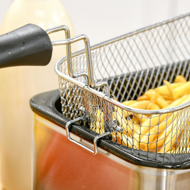 Deep Fryer 3L, Adjustable Thermostat, Stainless Steel Silver