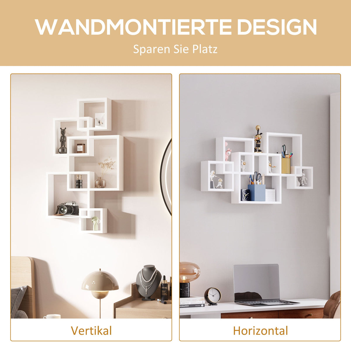 Wall Shelf Floating Board 5 Cubes 9 Compartments Fir Wood White
