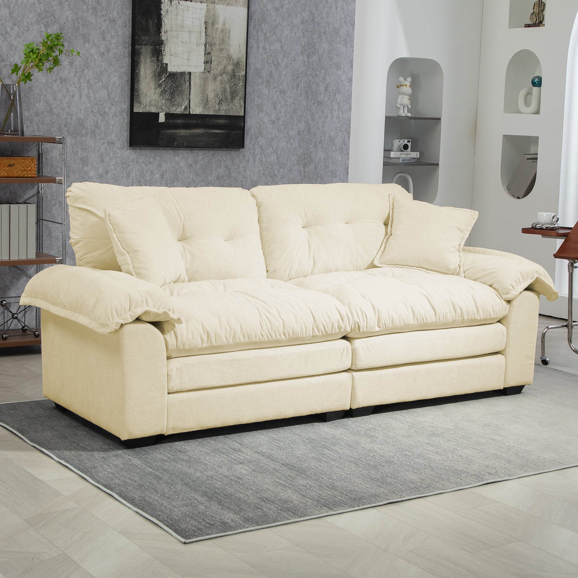 Two-Seater Sofa Deep 213cm Double Layer Cushions - Chenille