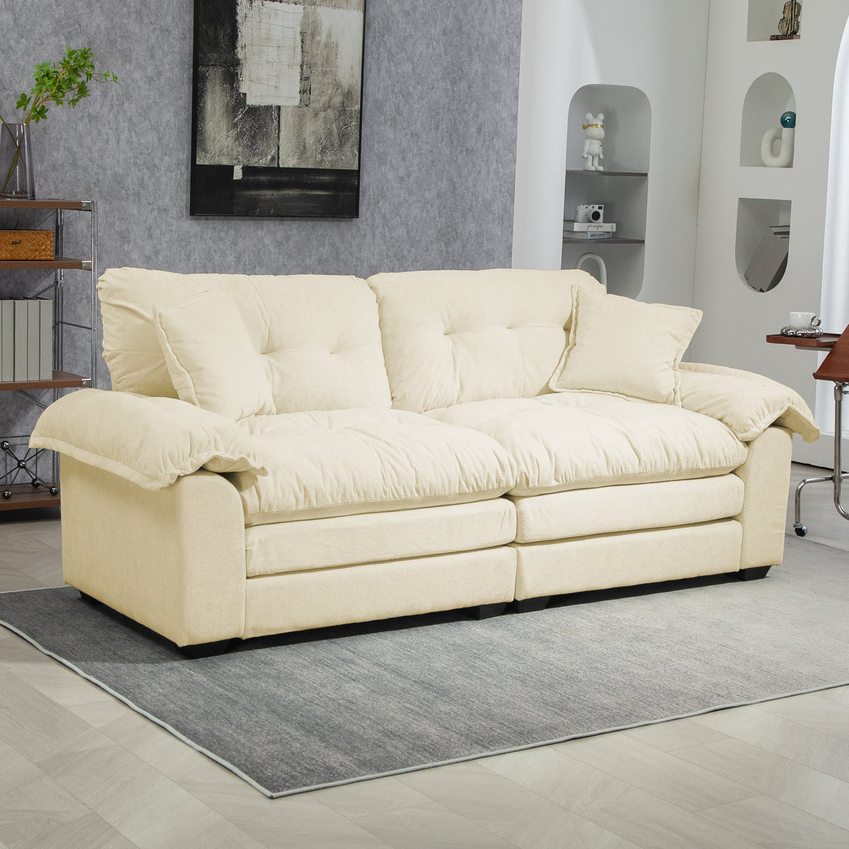 Two-Seater Sofa Deep 213cm Double Layer Cushions - Chenille