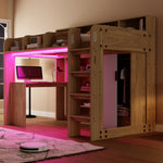 Multifunctional Loft Bed 90x200cm with Desk & Wardrobe, Wood