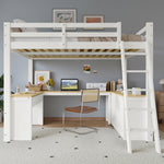 Loft Bed with U-Shaped Desk & Drawers 140x200cm - White & Natural