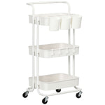 Serving Cart, 3-Tier Storage with Hooks, Steel White