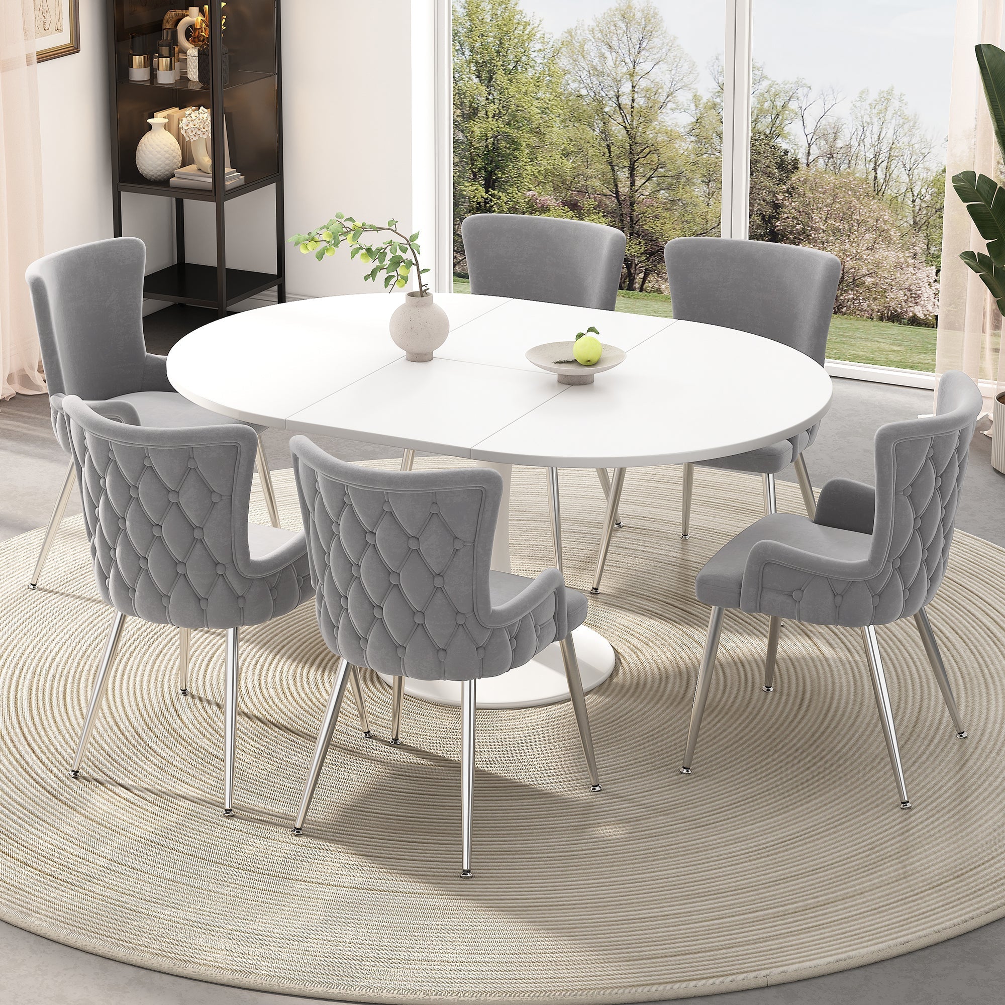 Velvet Dining Chair Set of 6, Luxurious Lounge Chair with Silver Metal Legs, Grey Velvet