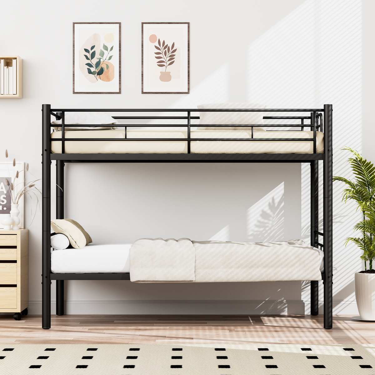 Children's Bunk Bed 90x200cm Convertible to 2 Beds, Black
