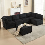 Modular Sofa 6-Seater 308cm, Ergonomic Storage Pockets, Corduroy Black