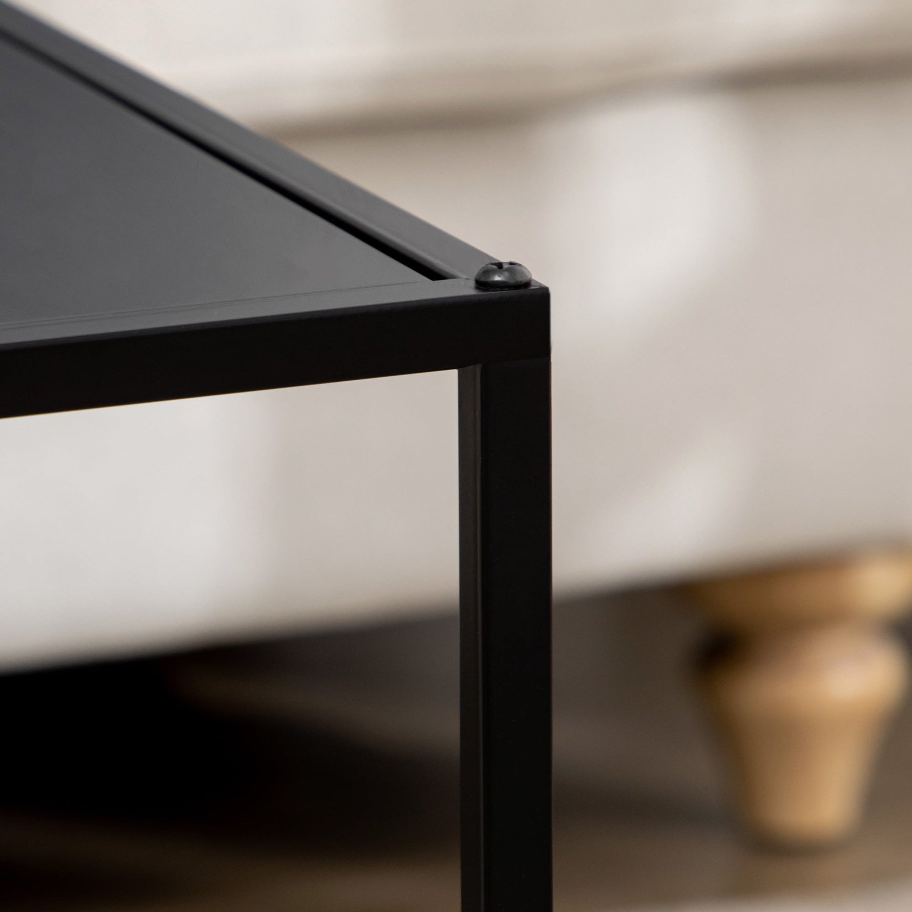 Coffee Table Set, 2 Side Tables, Modern Steel, Black