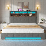 Storage Bed 180x200 cm with LED & Headboard in Velvet