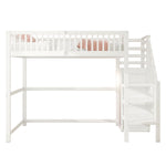 Loft Bed 90x200 with Stairs Storage Shelf Wardrobe, White Wooden
