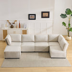 Semi-Compressed Modular Sofa Set, Versatile Flexible Wood Frame, Beige Linen Fabric