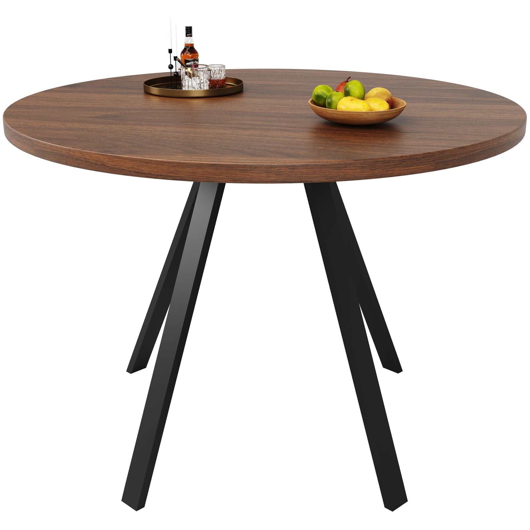 Dining Set 5-Piece Round Table 80cm 4 Chairs Velvet - Walnut/Black