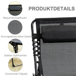 Folding Chaise Loungue Sun Lounger 5 Position Adjustable Backrest Removable Headrest Black Fabric