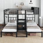 Iron Bunk Bed 3-Sleeper with Storage Stairs 90x200/140x200cm, Black