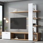 Living Room Wall Cabinet, 180x33.5x151.5cm, for TVs under 60 inches, Modern Oak White