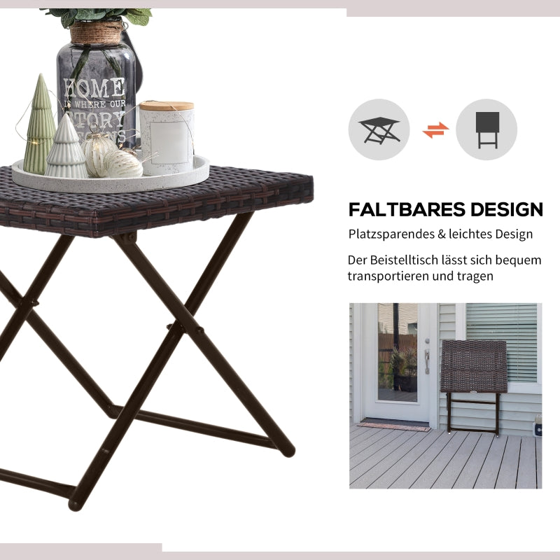 Garden Table Side Table, Foldable 40x40x40 cm, Polyrattan Metal Brown
