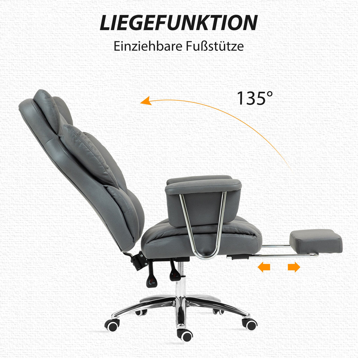 Office Chair Reclining Ergonomic Adjustable Swivel with Footrest Dark Grey
