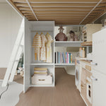 Loft Bed with Slide & Storage, Pine + MDF + Plywood, White + Natural