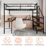 Loft Bed with L-shaped Desk, Storage & Stairs, Sturdy Metal