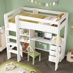 Children's Loft Bed, USB-C Desk, Wardrobe, Filing Cabinet, Stairs, Slatted Frame, Storage, 90x200