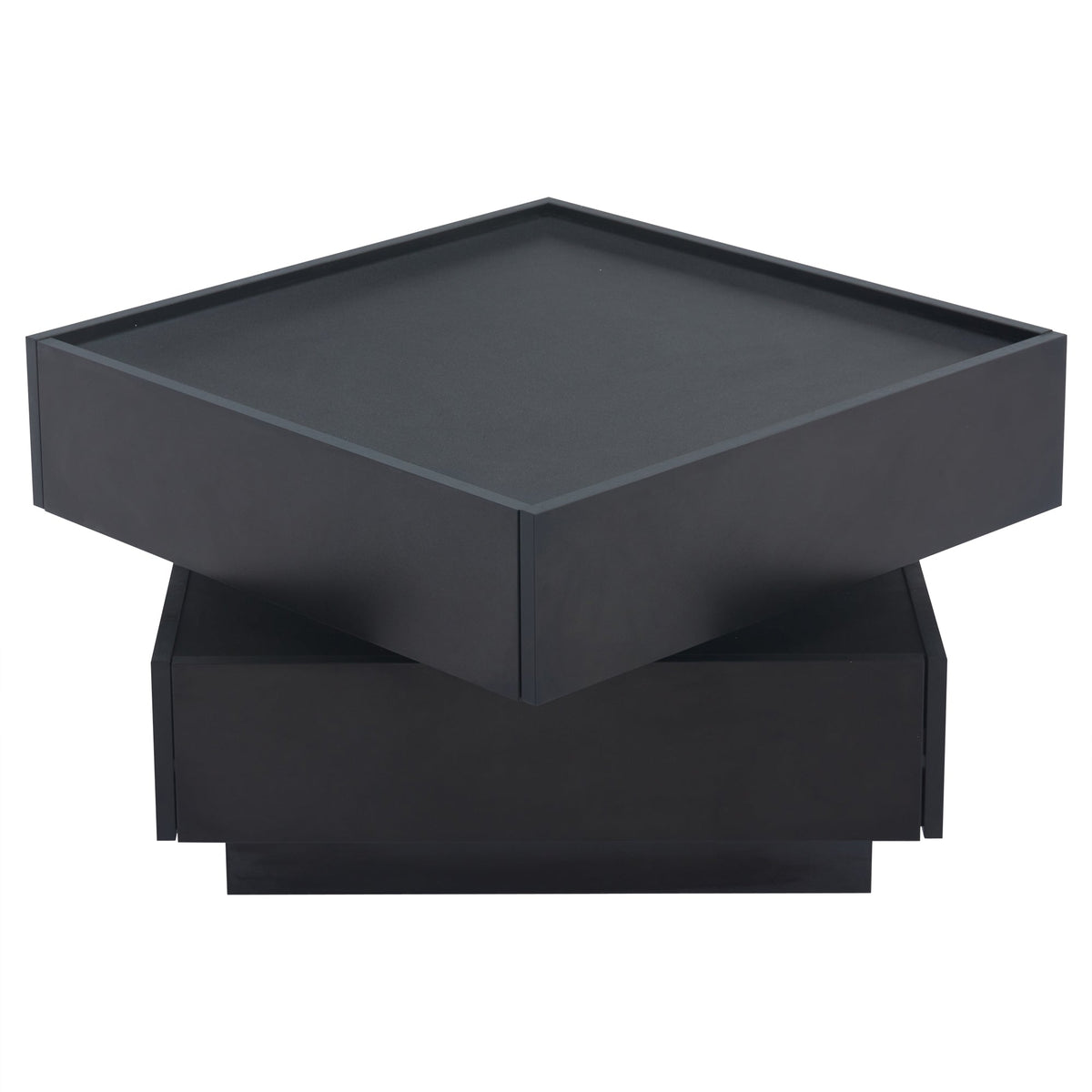 Coffee Table 360° Rotatable with 2 Shelves and Storage, Black