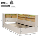 Daybed Upholstered Sofa Bed 90x200cm Hydraulic Storage LED USB Beige Velvet