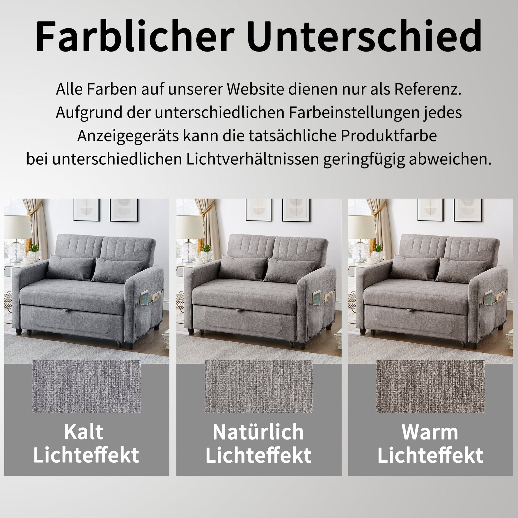 Two-Seater Sofa Bed with Adjustable Backrest and Pull-Out Design, Cotton-Linen Fabric