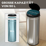 Sensor Waste Bin 50L Touchless Soft-Close Stainless Steel Silver