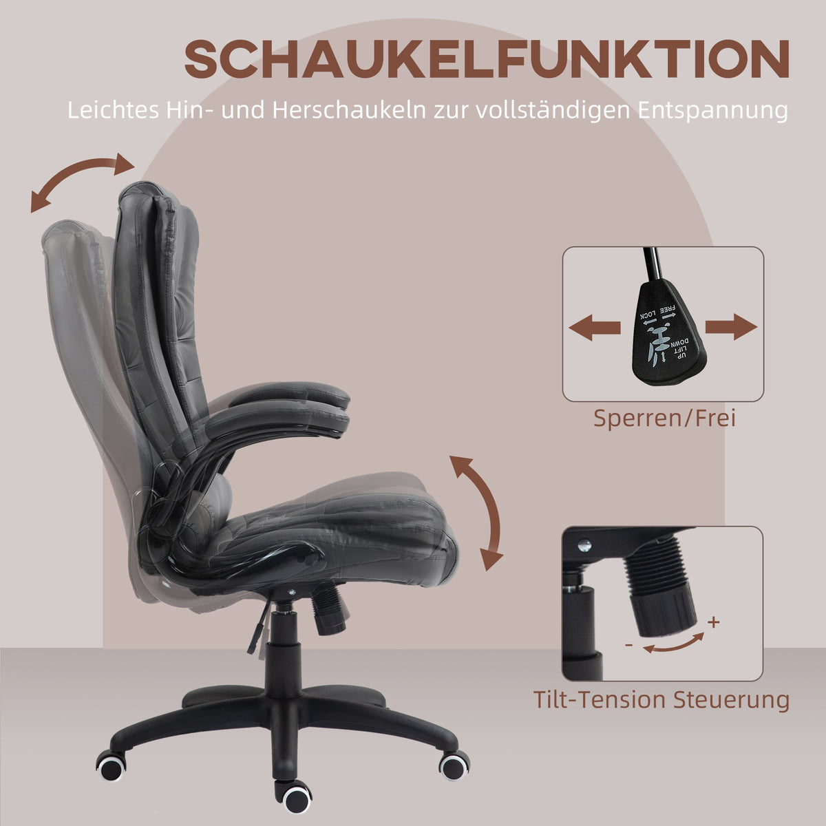 Office Chair, Ergonomic Executive with Rocking Function, Faux Leather, Dark Grey