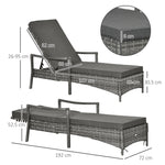 Sun Lounger, Adjustable Cushion, Rattan Grey