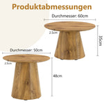 Set of 2 Round Coffee Tables, High and Low Nesting Stool Side Tables, Natural Wood Look MDF