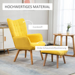 Relaxing Armchair Wing Chair with Footstool Wooden Legs, Corduroy Yellow