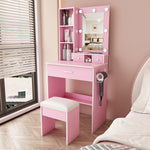 Small Vanity Set with LED Mirror, Storage & Stool, Pink