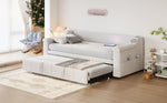 Sofa Bed, 90/180*190cm, Bluetooth, USB, Storage, Slatted Frame, Velvet Beige