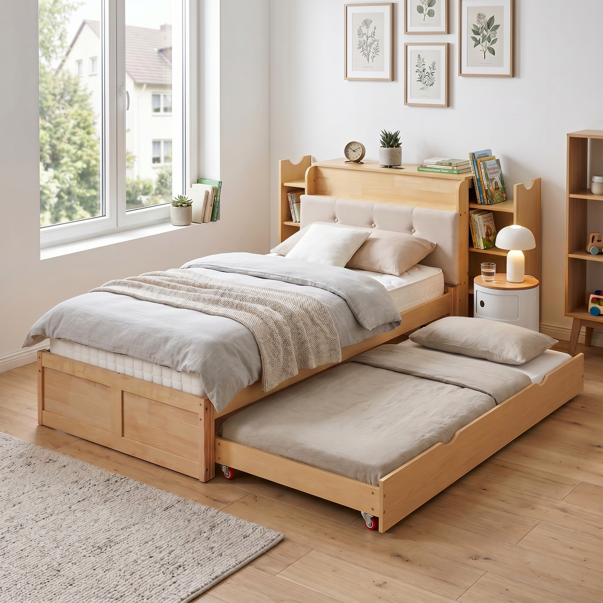 Upholstered Double Storage Bed 160x200 LED USB-C, Linen