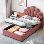 Upholstered Children's Bed 90x200cm Floral Headboard Hydraulic Storage Velvet Pink