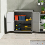 Wooden Garden Shed Outdoor Storage Cabinet with Worktop, Double Doors, Shelf, Grey