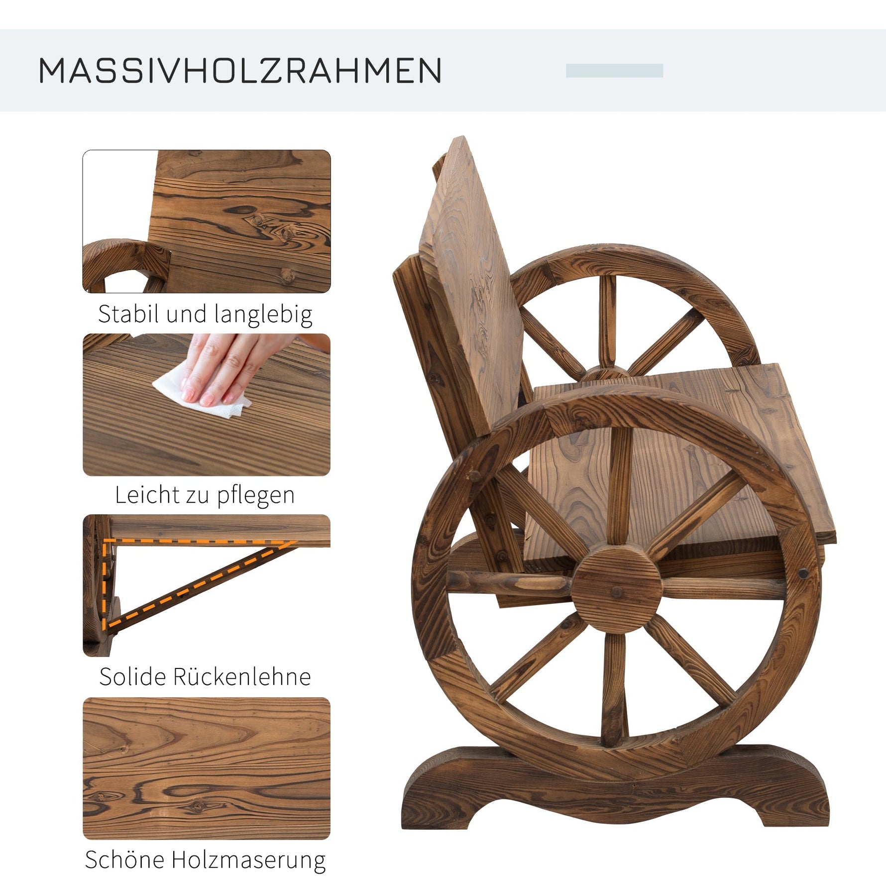 Garden Bench 2-Seater Rustic Wagon Wheel Design Solid Wood Brown