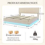 Modern Upholstered Bed with LED Lighting, USB-C and Storage, 180x200 Beige Corduroy