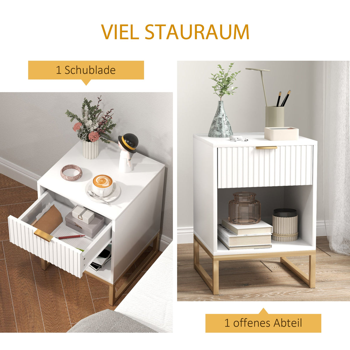 Bedside Table with Drawers, Storage, 40 x 40 x 57 cm, White
