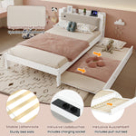 Functional Bed 120x200cm with Pull-Out Bed & Storage, White Wood